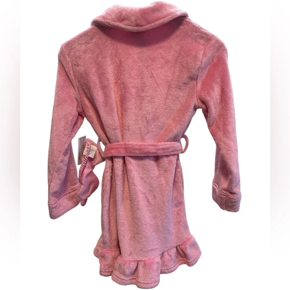 NWT 2pc set Girls Fluffy Pink Robe with Sleep Mask | Size Small 7-8